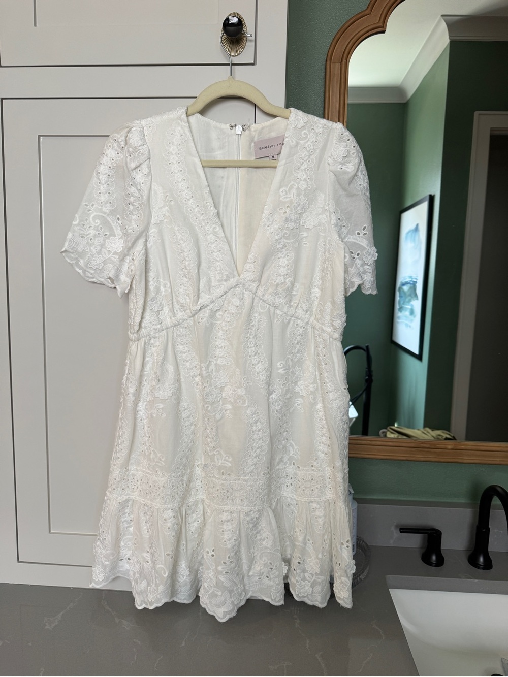 White Eyelet V-Neck Mini Dress - Picture 1 of 3